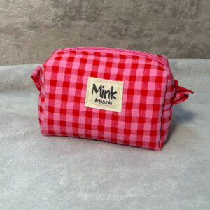 Estuche Compacto a Cuadros Rojo/Rosa